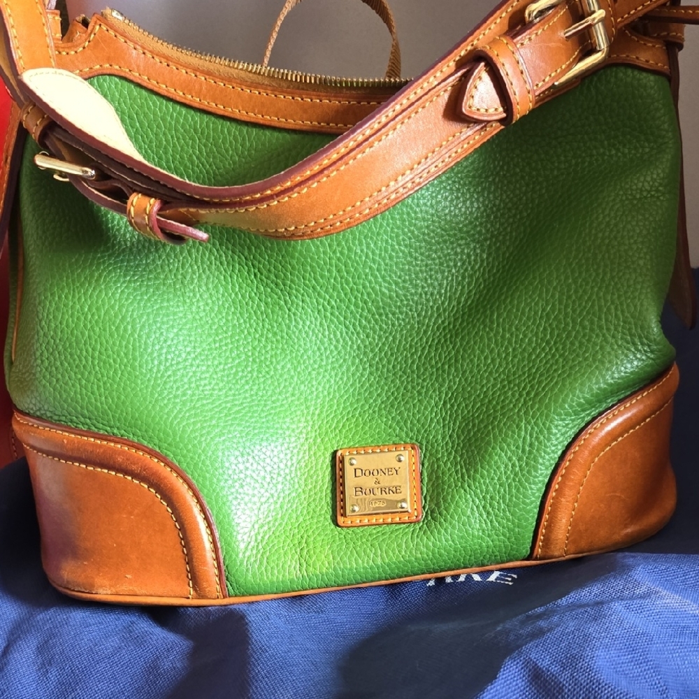Dooney & Bourke Green and Tan Structured Leather Shoulder Bag
